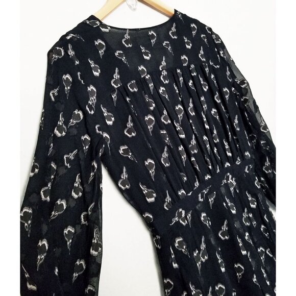 Ba&sh Memory Noir Lady Midi Dress Silk Blend Wrap Chiffon Party Romantic XS $395 - Picture 12 of 16